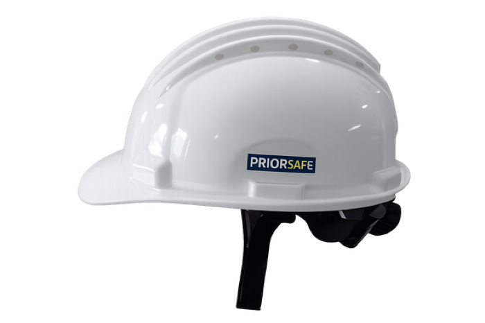 Prior Safe white safety helmet with chin strap