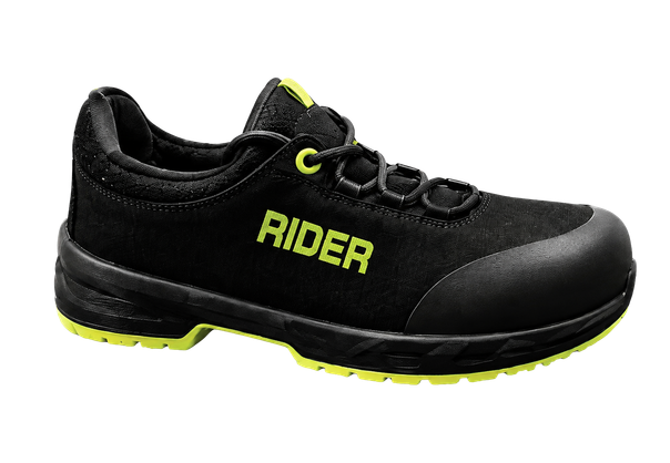 Rider Jogger black safety trainer with green trim