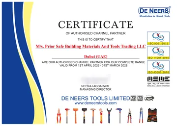 Certificate of Authorised Channel Partner, M/s. Prior Safe Building Materials And Tools Trading LLC, Dubai (UAE)